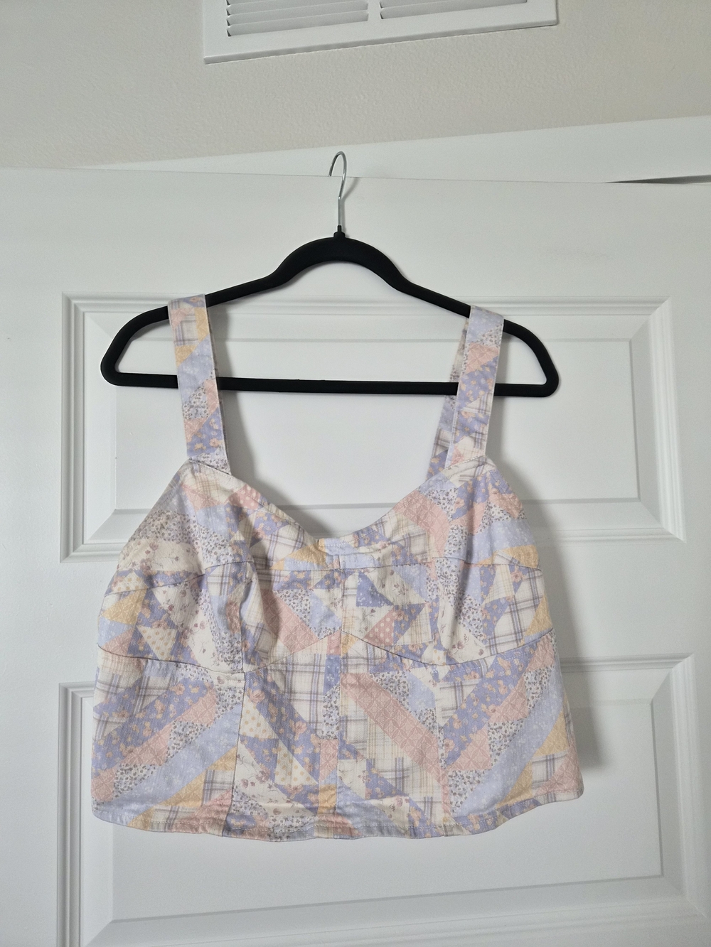 Forever 21 Pastel Patchwork Cropped Tank Top in Lavender, Pink, Cream, Yellow